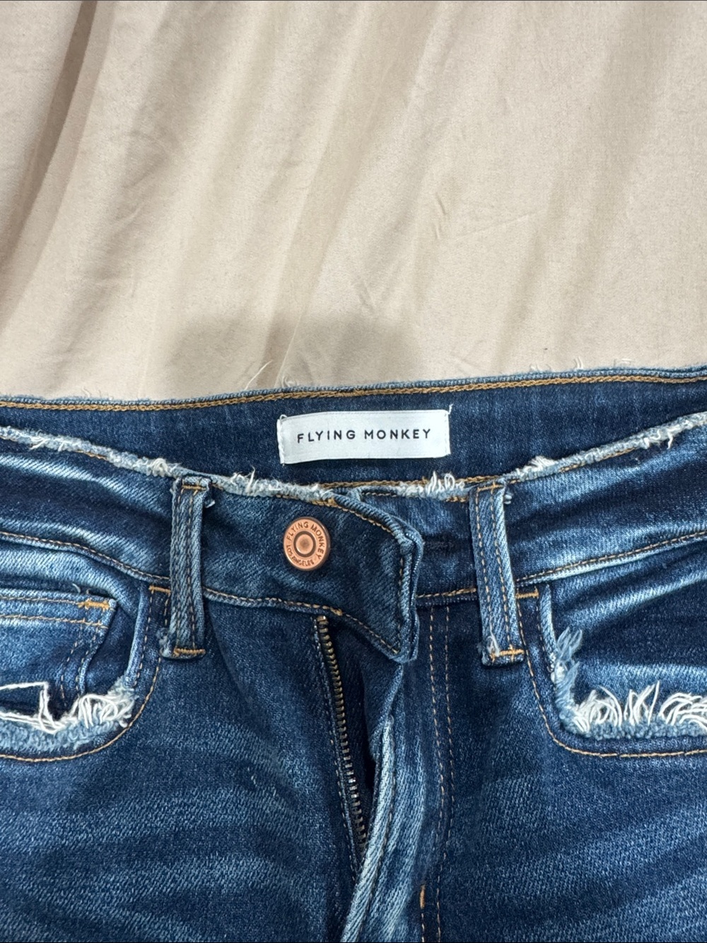 Flying Monkey High-Rise Distressed Indigo Jeans